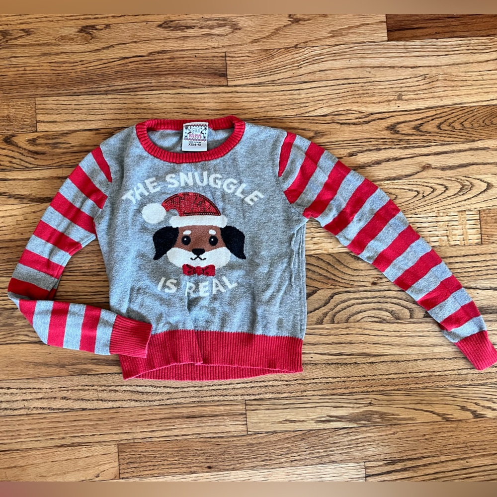 Girls Christmas Striped Gray and Red Sweater - The Snuggle Is Real Sz 4-5